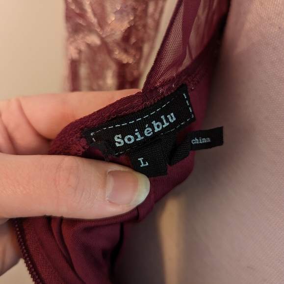 Soieblu Burgundy Lace Long Sleeve Dress - Picture 12 of 12